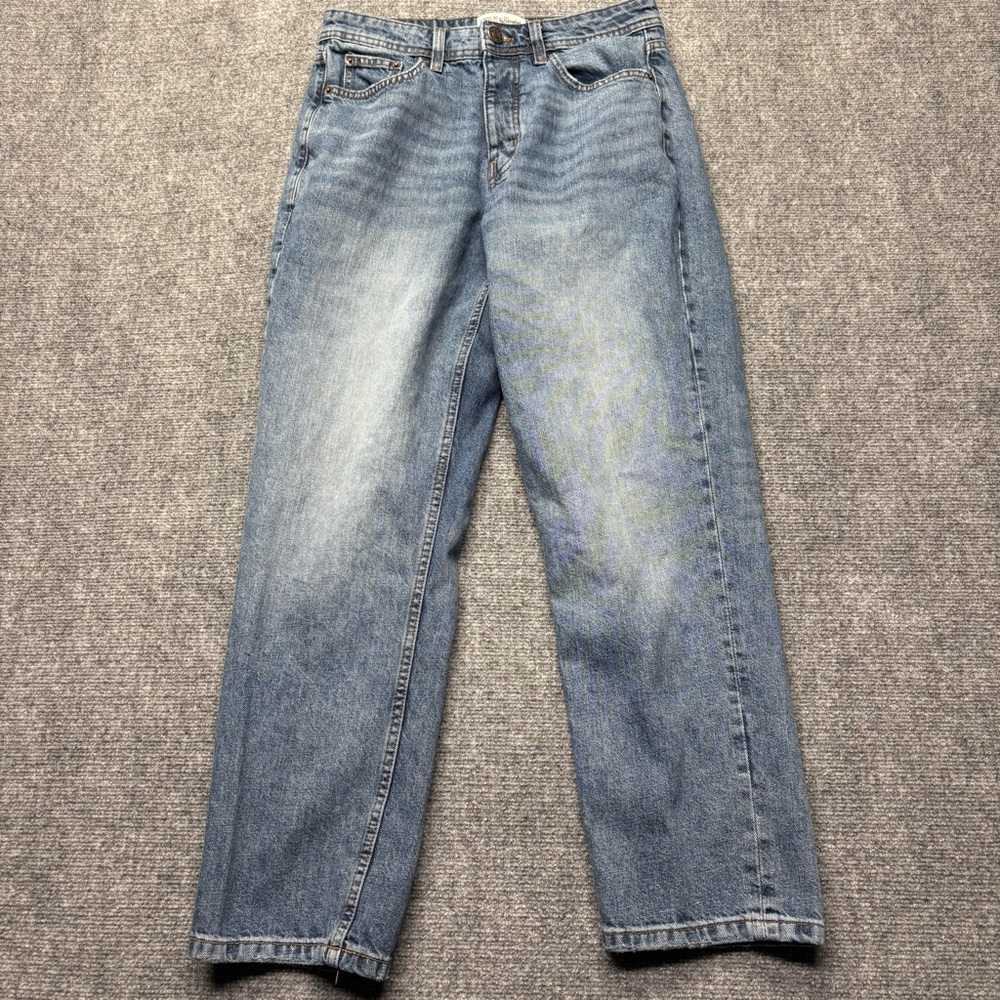Stronghold Jeans Mens 30x30 Blue Relaxed 100% Cotton Denim Whiskered Button Fly